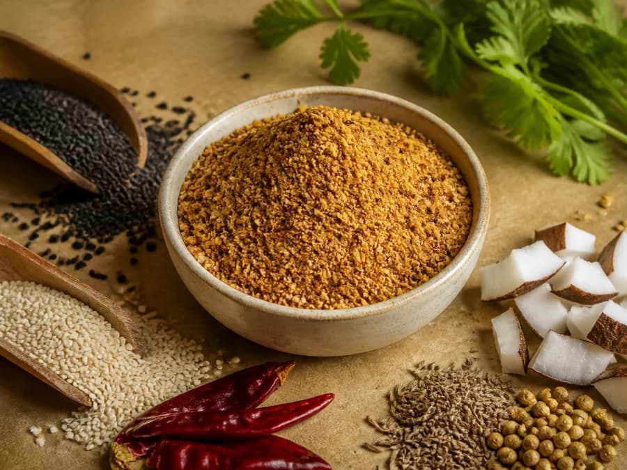 Sesame Idli Podi spice blend with its featured ingredients