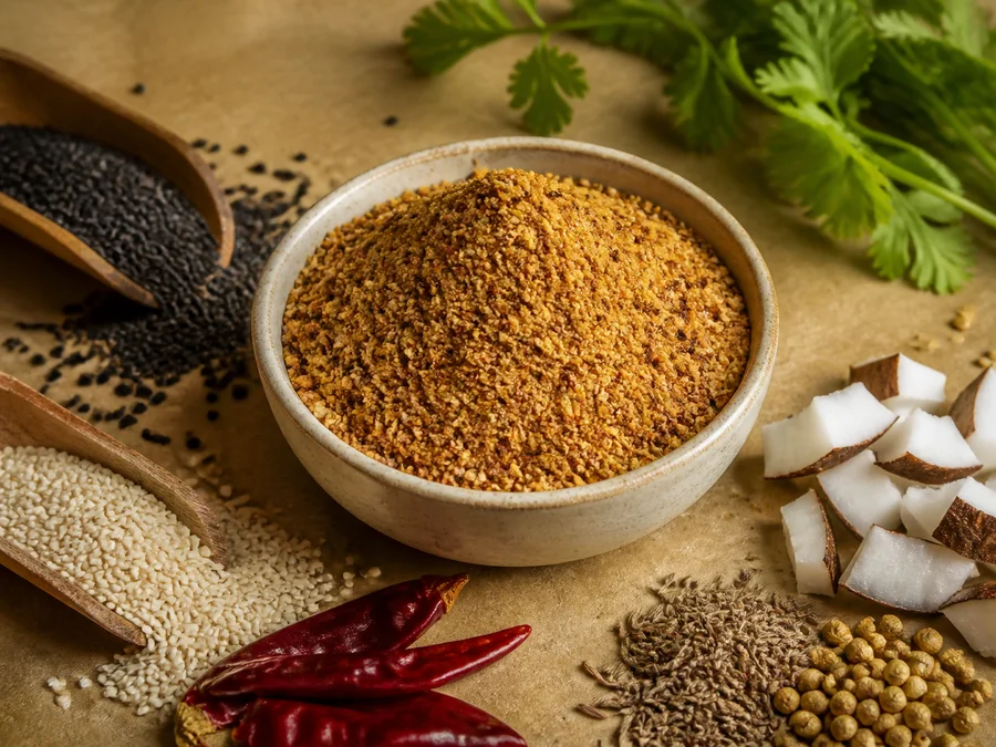 Sesame Idli Podi spice blend with its featured ingredients
